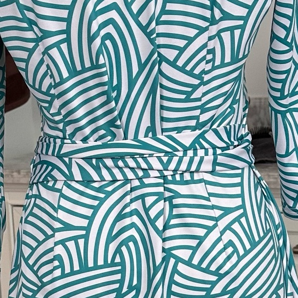 Women Faux Wrap A Line Dress (Dark Cyan and White Large), Large - Picture 10 of 16